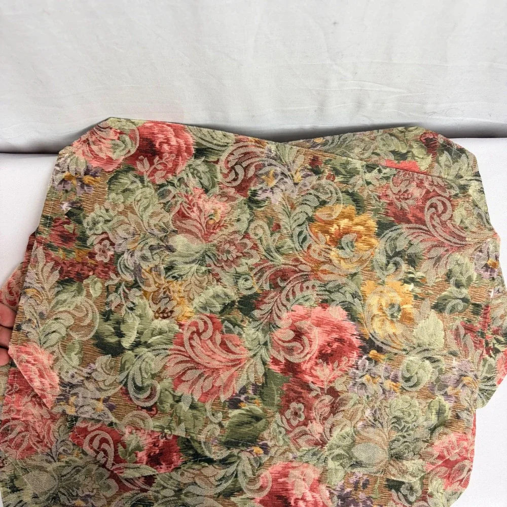 Vintage Floral Tapestry Placemats Set of 6 Reversible Damask Rose Green Cream